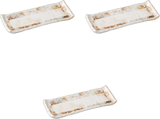 Setomonohonpo, Set of 3, Serving Plate with Cotton Swab, 9.4 x 3.8 x 1.1 inches (24 x 9.7 x 2.7 cm), Appetizer Plate, Porcelain