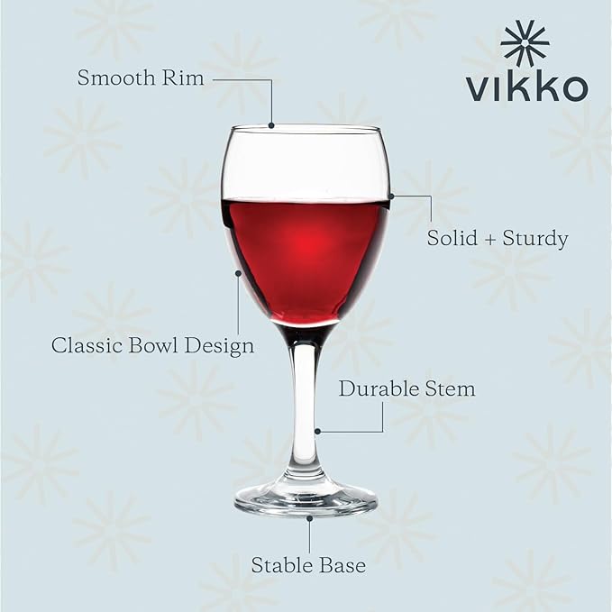 Vikko 11.5 Oz Glass Wine Glasses: Stemmed Wine Glasses for Red and White Wine - Thick and Durable Wine Glasses - Clear Glasses for Wine - Small Wine Glasses with Stem - Red Wine Glasses Set of 12