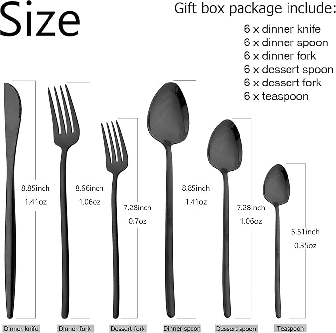 36-piece Black 18/10 Stainless Steel Flatware Set, Resuable Cutlery Set For 6, Complete Tableware Set For Home Restaurant Wedding Party Daily Meal, Mirror Polish