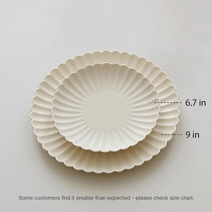 WENSHUO Daisy Plates Set of 6, 9-inch Round, Matte Crème (Appetizer Plate)