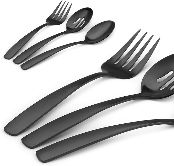 Matte Black Serving Utensils Set Hostess Set Buffet Serving Set 5 Pieces, Stainless Steel, Dishwasher Safe