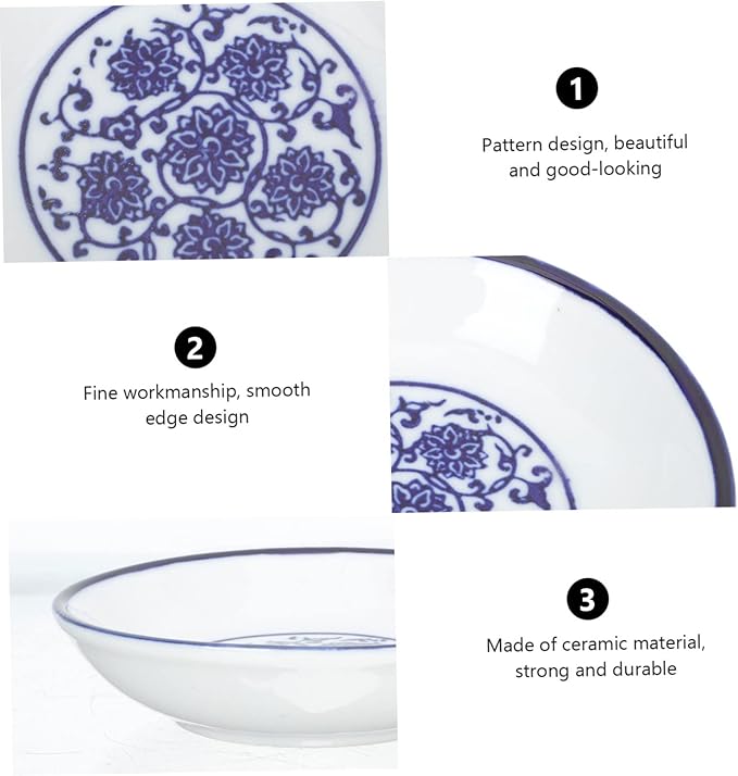 Mobestech 4pcs Vintage Hand-Painted Blue and White Ceramic Sauce Dish Set Condiment Plate for Dipping Soy Sauce Serving Bowls for Appetizers