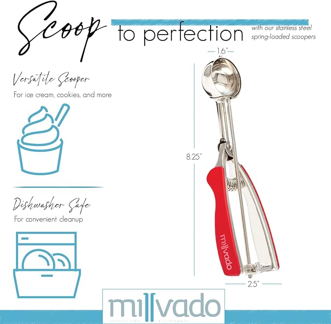 Ice Cream Scooper With Trigger: Stainless Steel Round Food Scooper For Ice Cream, Cookie Dough, Melon, Etc. - Food Disher With Comfy Grip And Release Trigger - 1 Ounce Small Scooper