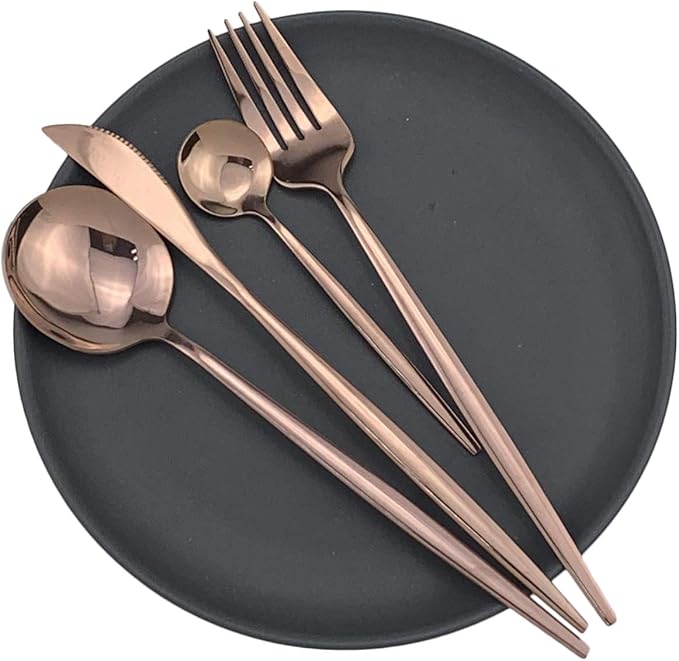 Gugrida 24-Piece Silverware Set - 18/10 Stainless Steel Reusable Utensils Forks Spoons Knives Set, Mirror Polished Cutlery Flatware Set, Great for Family Gatherings & Daily Use (6 set, Copper)