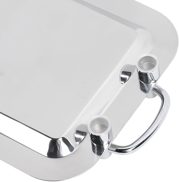 Stainless Steel Serving Tray,Mirrored Silver Tray Bright Mirror Finish Serving Tray with Handle for Hotel Restaurant Banquet Wedding - Elegant and Durable Platter (Rectangular (Length 16.9in))