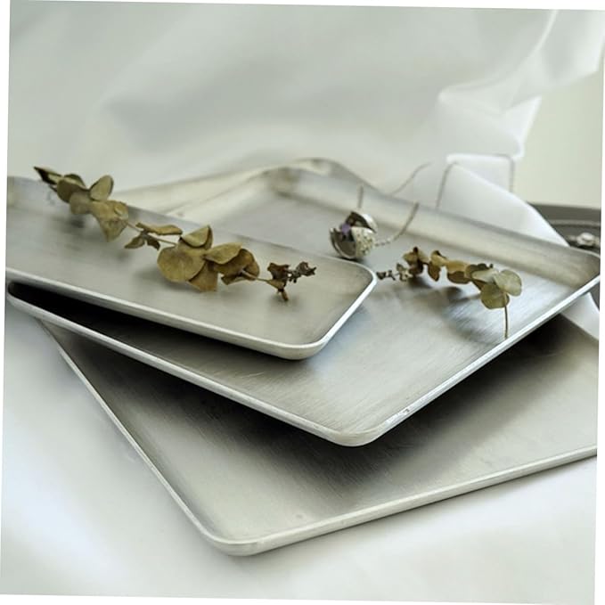 PRETYZOOM Retro Storage Tray Silver Serving Tray Handles Food Storage Plate for Pastry Desserts