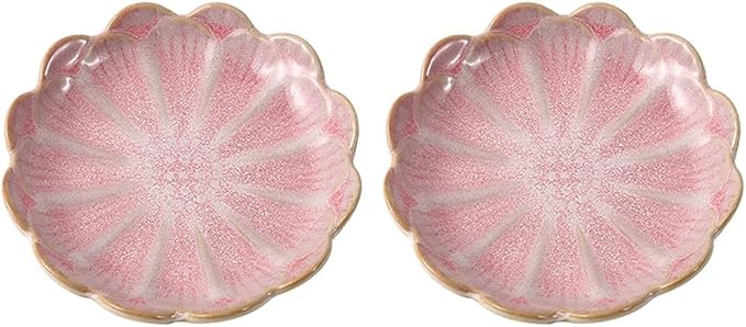 Dipping Sauce Dish Dipping Bowl Appetizer Plates Sauce Dish Set Lotus Leaf Shape Ceramic Dipping Bowls Mini Condiment Dish Sushi Dipping Bowl Snack Serving Dishes Flower Porcelain Small Saucer(2 Set)