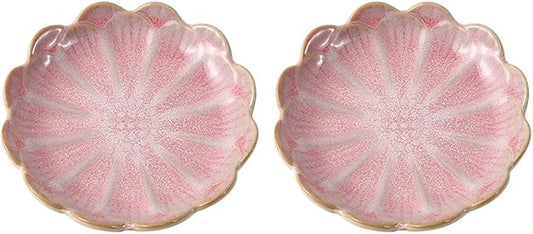 Dipping Sauce Dish Dipping Bowl Appetizer Plates Sauce Dish Set Lotus Leaf Shape Ceramic Dipping Bowls Mini Condiment Dish Sushi Dipping Bowl Snack Serving Dishes Flower Porcelain Small Saucer(2 Set)