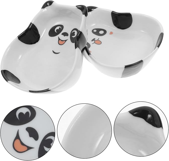 BESTOYARD 2pcs Cute Panda Ceramic Plates Dipping Bowls Appetizer Trays Sushi Soy Sauce Dishes Food Prep Bowls Set