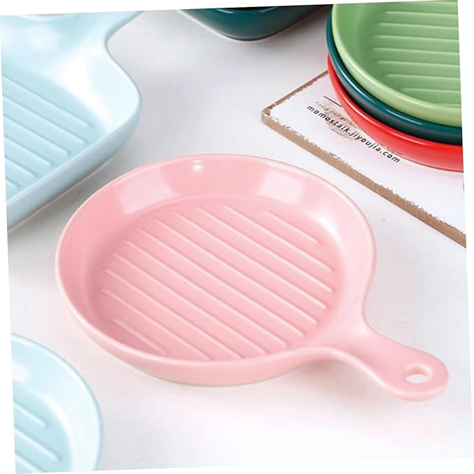 PRETYZOOM Ceramic Baking Dish with Handle Oven Safe Dinner Plate for Western Cuisine 10-inch Food Serving Plate Scratch Resistant Tableware for Home and Restaurant Use