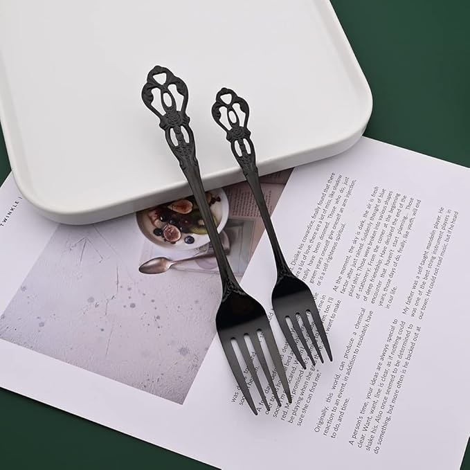 Black Flatware Set For 4, 20 Pieces 18/0 Stainless Steel Silverware Set, Cutlery Utensils Set Include Knives/Forks/Spoons, Antique Baroque Style & Luxury Mirror Polished