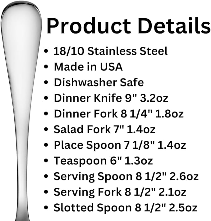 Liberty Tabletop Annapolis 43 Piece Flatware Set Service for 8 Includes 3pc Serving Set Mirror (Bright) Finish MADE IN USA