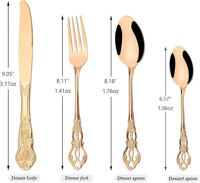 8-Piece Luxury Royal Silverware Set, 18/10 Stainless Steel Copper Flatware Set Service for 2, Tableware Cutlery Set Includes Forks Spoons Knives, Rose Gold & Mirror Polished Dishwasher Safe