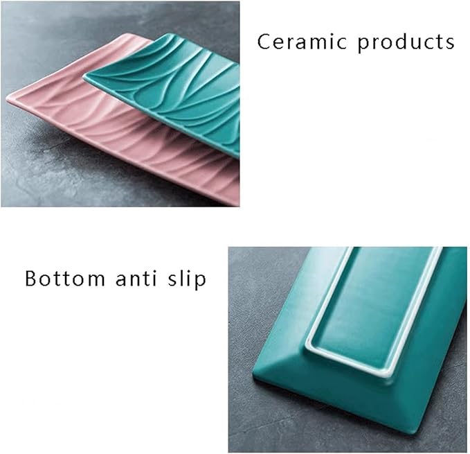 Sauce Dish 9.4inch Ceramic Plate Tree Pattern Rectangular Plate Ceramic Tray for Sushi Appetizer Snack Fruit Cake Server Tray Display Serving Dishes. Snack Bowls(Color:D,Size:24cm)
