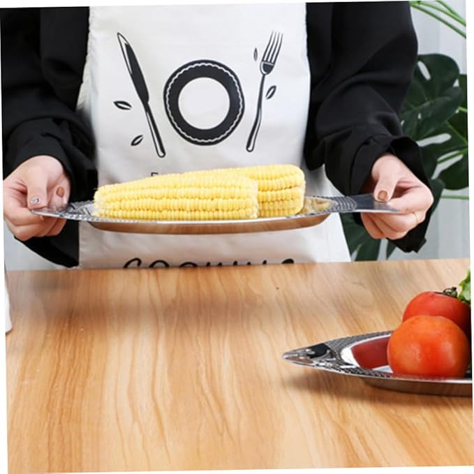 Ciieeo 2Pcs Stainless Steel Fish Shaped Plates Creative Food Trays for Serving Fish and Kitchen Dishware Silver