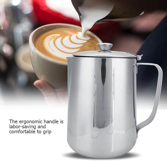 Milk Frothing Pitcher with Lid, Steaming Pitchers Stainless Steel Milk Coffee Cappuccino Latte Art Barista Steam Pitchers Milk Jug Cup(2000ml), Frothing Cup Pitcher Milk Stainless Steel Mug with