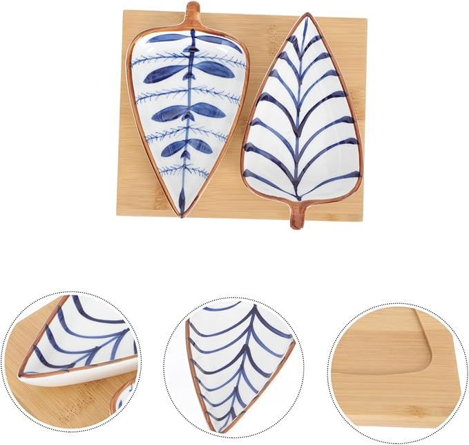 1 Set Ceramic Sauce Dish with Wood Tray Versatile Appetizer Plates for Snacks Fruits and Condiments for Parties Picnics and Home Use