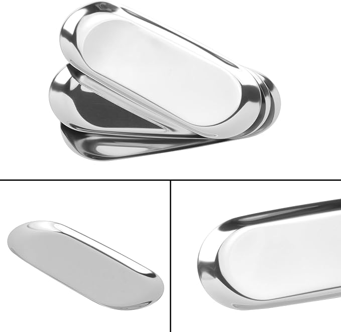 10 Pack 9 Inch Oval Stainless Steel Decorative Tray, Stainless Steel Tea Fruit Tray, 9 inch Silver Oval Trays for Bathroom Vanity, Jewelry, Perfume & Key Organizer (Silver)