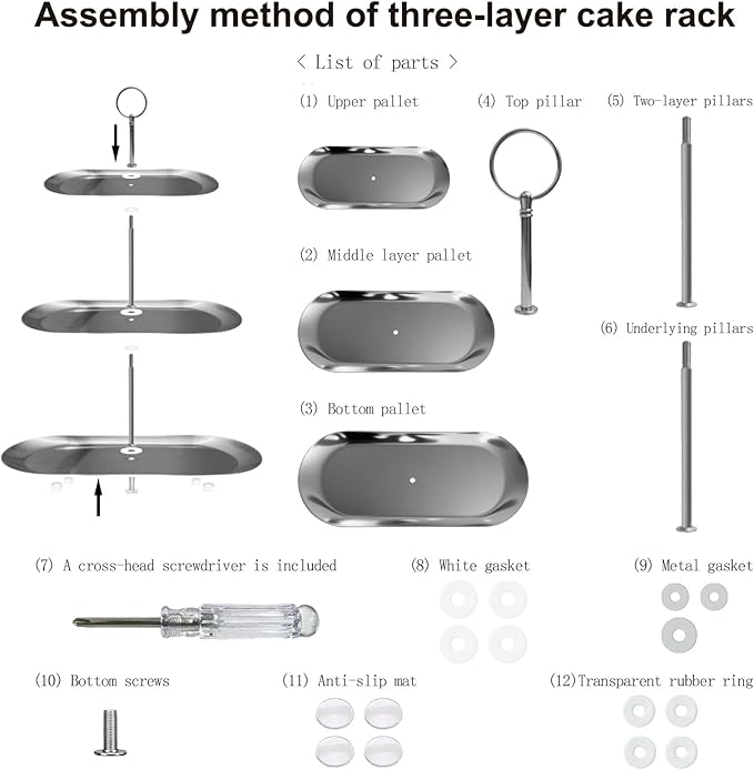 2PCS 3 Tiers Stainless Steel Cupcake Stand 3 Tiers Fruit Tray Dessert Plate Dessert Stand for Party Cupcake Display Tower for Birthday Wedding Afternoon Tea (Silver)