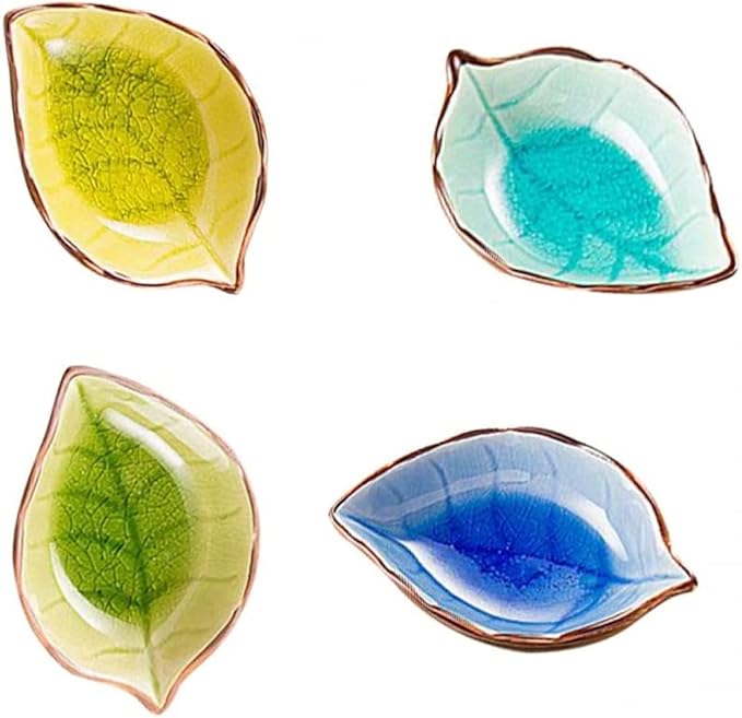 4pcs Ceramic Sauce Dishes Mini Leaf Shape Seasoning Dishes Sushi Dipping Bowl Saucers Bowl Appetizer Plates