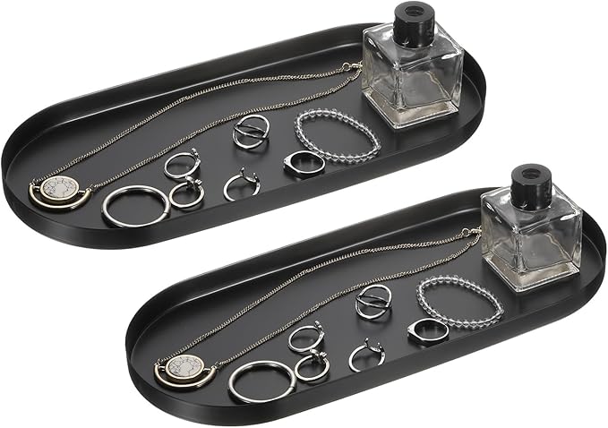 uxcell 2pcs Rectangle Serving Trays, 5 x 12inch Metal Serving Platter Board Bathroom Tray for Coffee Party Home Decor Cheese Dish Cake Dessert, Black