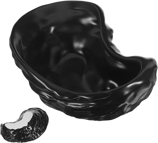 jojofuny Ceramic Oyster Shell Plate Matte Black, Oyster Shell Shape Dinnerware Appetizer Plate for Seafood and Dessert Serving