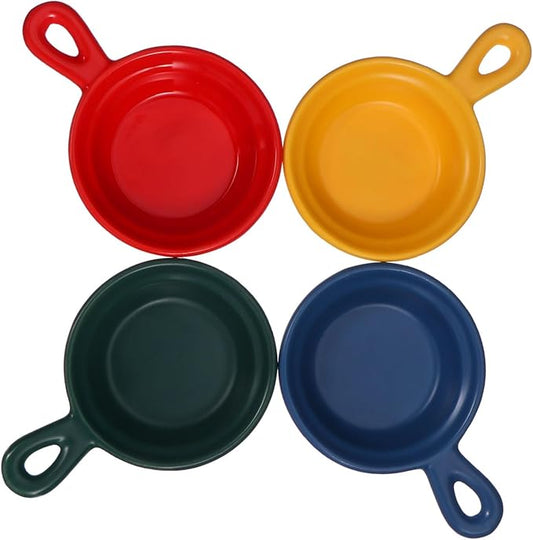 4Pcs Creative Japanese Style Sauce Dish Set Mini Ceramic Plates Handles for Dipping Seasoning and Condiment Holders for Home Use
