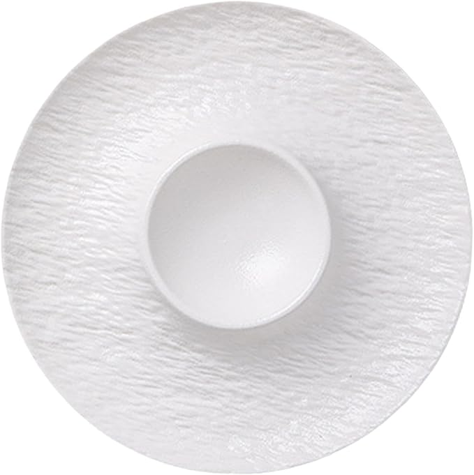 Ceramic Divided Snack Plate with Dipping Saucer, Serving Platter for Dumplings, Fried Chicken, Appetizers, Tacos- White