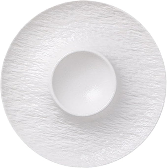 Ceramic Divided Snack Plate with Dipping Saucer, Serving Platter for Dumplings, Fried Chicken, Appetizers, Tacos- White