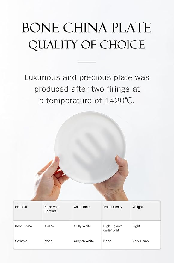 AntoKueh White Salad Plates Set of 6, 8.3 Inch Fine Bone China Small Dishes with Shallow Edge for Dessert, Appetizer, Steak, Dishwasher/Microwave safe