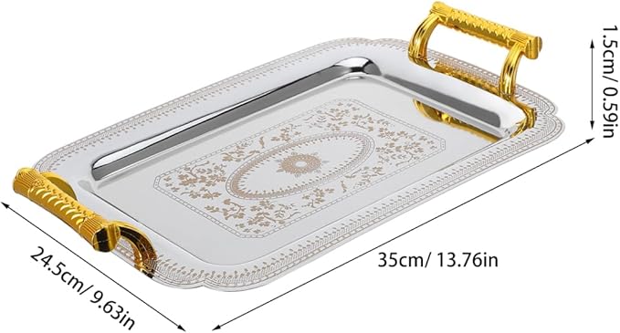 ABOOFAN European Style Double Handle Tray Retro Fruit Serving Plate 13.77X9.64 Inch Metal Tray for Home Kitchen Dining and Ktv