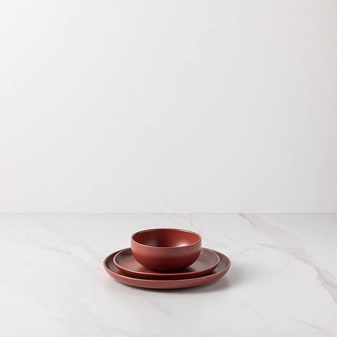 Casafina Ceramic Stoneware 12-Piece Place Setting Service for 4, Pacifica Collection, Cayenne | Microwave & Dishwasher Safe Dinnerware Set | Food Safe Glazing | Restaurant Quality Tableware