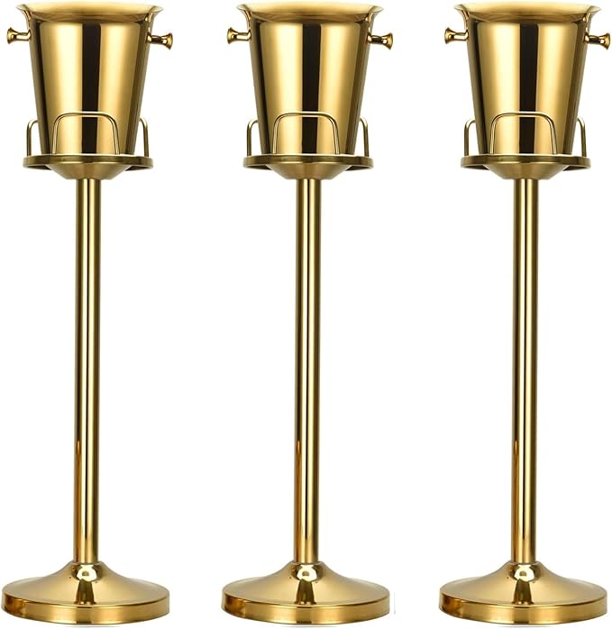 Stainless Steel Champagne Ice Bucket with Stand, Gold, Heavy-Duty Base, 12 Lb Capacity,(Gold,3 Packs)
