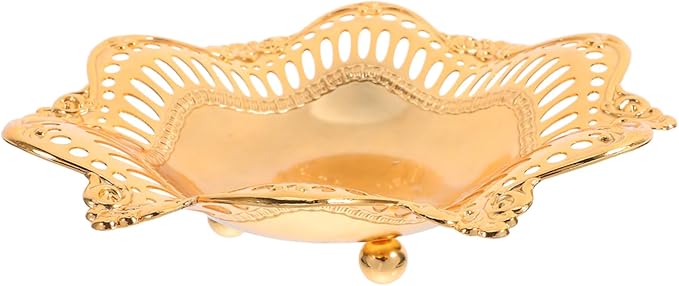 PRETYZOOM Golden Metal Serving Tray for Appetizers Jewelry and Fruits Vintage Decorative Platter for Parties Snacks and Desserts Multifunctional Design for Home and Events