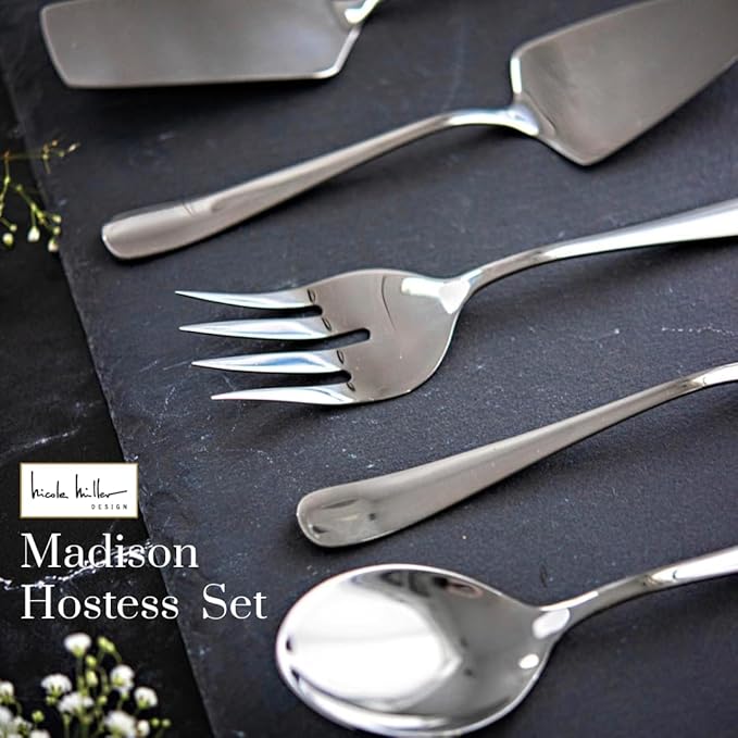 Nicole Miller 6-Piece Madison Hostess Set - Premium Stainless Steel Elegant Serving Utensils for Every Occasion