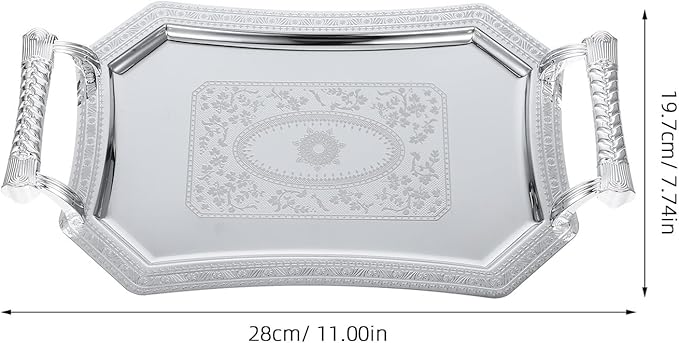 Silver Stainless Steel Serving Tray Handles, Elegant Antique Color, for Home, Cafe, Restaurant, Easy to Clean