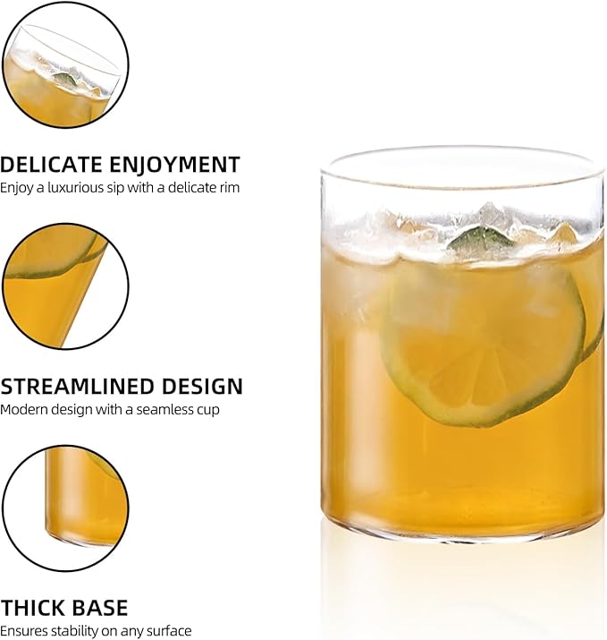 KAMMAK Drinking Glasses Set of 2, 14.8oz Water Glasses, Highball Glass Cups,Daliy Clear Glass for Cocktail, Juice, Tea, Iced Tea, Kitchen and Bar Glassware Gifts, Dishwasher Safe (05)