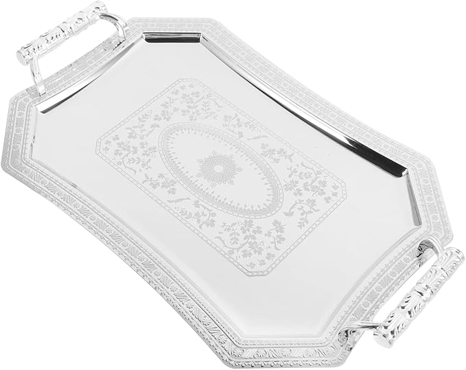 Vintage Double-Handled Serving Tray for Parties Decorative Stainless Steel Snack Platter for Entertaining KTV and Hotel Use