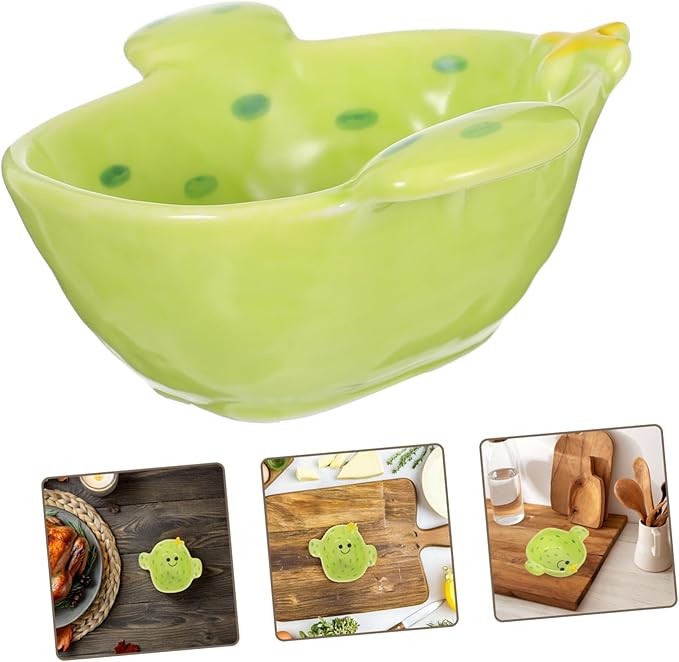 Cute Cactus Ceramic Dipping Sauce Dish Small Cartoon Plate for Appetizers Food-Grade Matte Finish for Boys and Girls and Parties