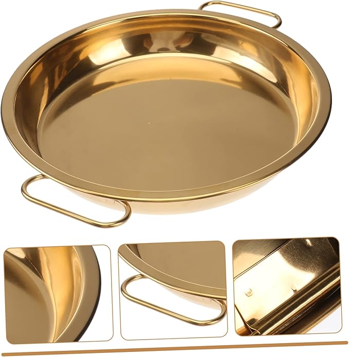 Ciieeo Covered Serving Tray Round Plate Stainless Steel Plate for Steamed Rice