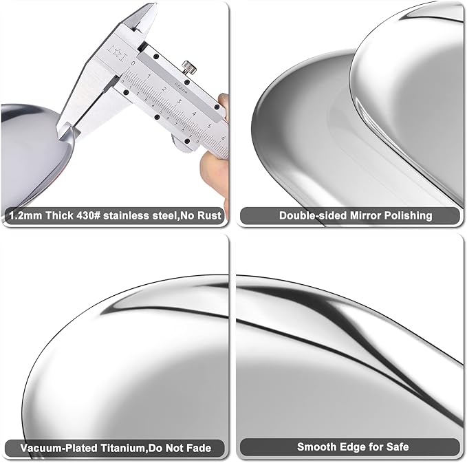 Set of 2 Silver Oval Stainless Steel Tray – Mini Coffee Table Tray for Jewelry, Cosmetics & Candles.