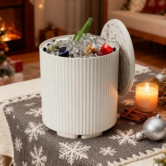 FONTOI Outdoor Cooler Side Table, 2 in 1 Ice Chest Side Table,as Cooler Side Table,Cooler Table for Patio, Parties Picnics, Beach,White