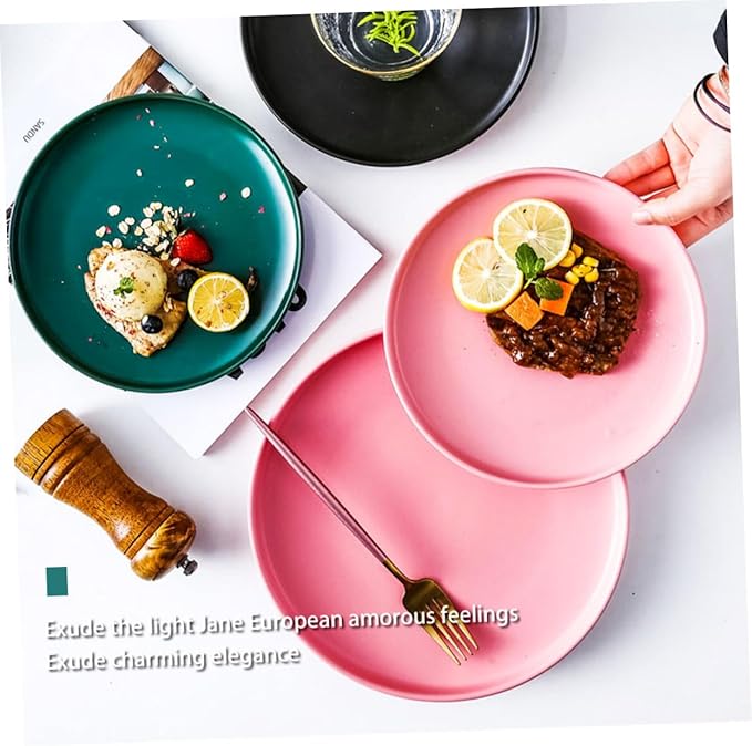 KICHOUSE Ceramic Steak Plate 8 Inch Microwave Safe Food Serving Dish Pink Glazed Ceramic Plate for Western Cuisine for Dinner Parties and Everyday Use