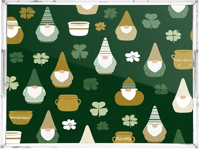 Serving Tray with Handles Clear Acrylic Tray 12x16 Inch Decorative Rectangular Tray Organizer for Ottoman Coffee Table Bathroom Green Clover Dwarf St