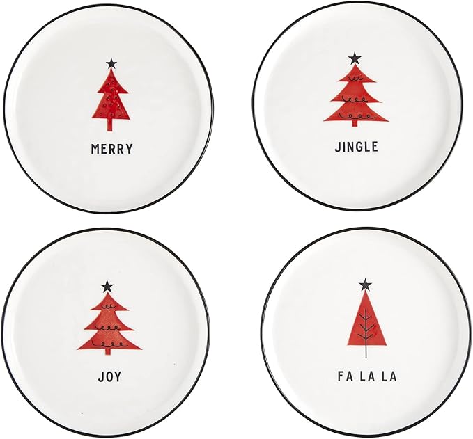 Santa Barbara Design Studio TableSugar Holiday Appetizer Plates, Set of 4, Red Trees