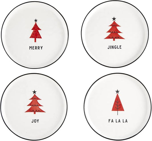 Santa Barbara Design Studio TableSugar Holiday Appetizer Plates, Set of 4, Red Trees
