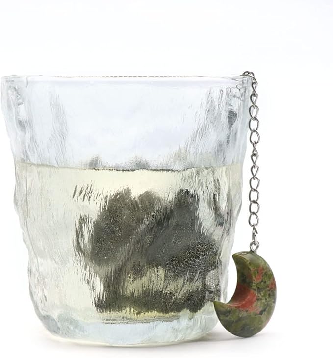 5 Pcs Tea Filter Stainless Steel with Moon Crystal Energy Stone Tea Strainers with Fine Mesh Extend Chain Hook Tea Ball Infuser for Loose Tea Leaves Spices Seasonings