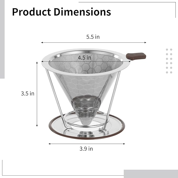 OMISTAR Stainless Steel Pour Over Coffee Dripper with Removable Stand, Dual Layer Coffee Filter, Easy to Clean, Paperless Reusable Filter for Home, Office and Travel