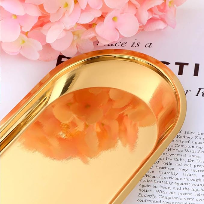 Buyer star Gold 2PCS 9inch Stainless Steel Oval Tray Fruit Trays Storage Tray Dish Plate Cosmetics Jewelry Decorative Organizer