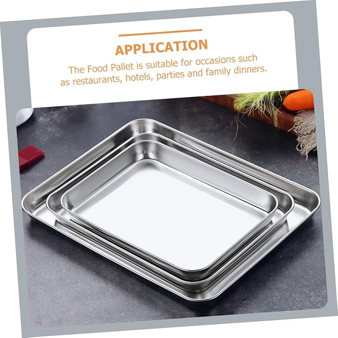 2Pcs Square Stainless Steel Steamer Trays Deep Multi-Functional Kitchen Food Plates for Barbecue and Cooking Non-Stick Easy to Clean Suitable for Parties and Home Use